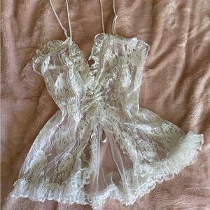 Sheer Lace Babydoll Lingerie - White